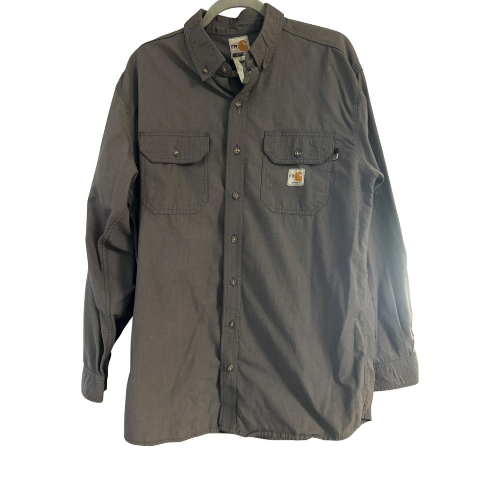 Carhartt FR Flame Resistant Work Shirt Mens Large Gray Button Down 392-31 CAT 2